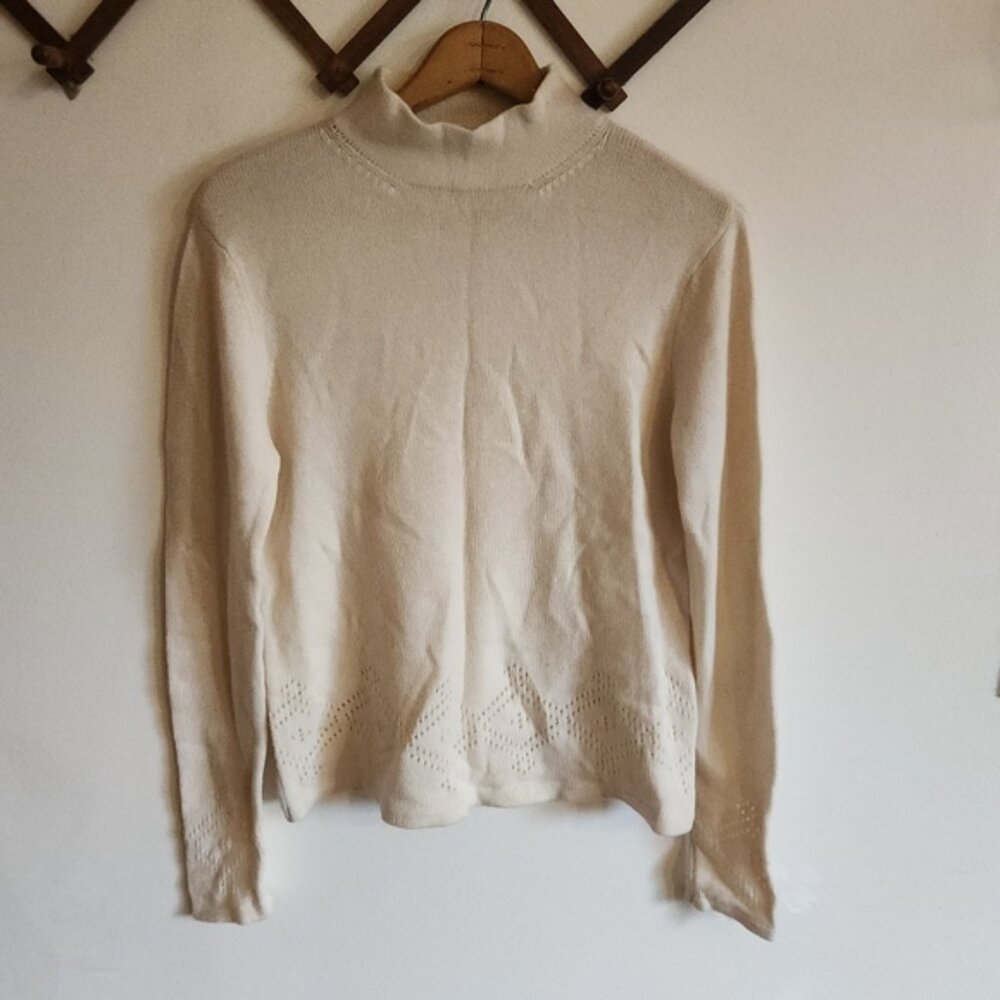 Vintage Pendleton Cream Mock Turtleneck Sweater Cashmere Wool Medium M